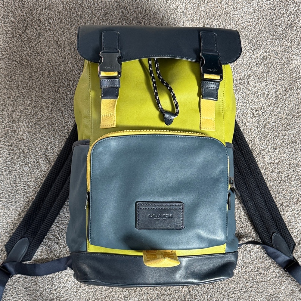 Coach Green and Blue Leather Backpack
